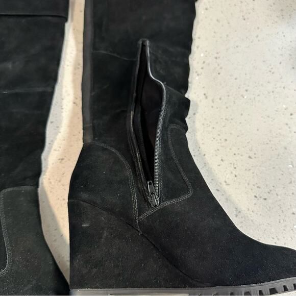 Steve Madden Willful Black Suede Wedge Knee-High Over the Knee Tall Boots 11M - Picture 2 of 13